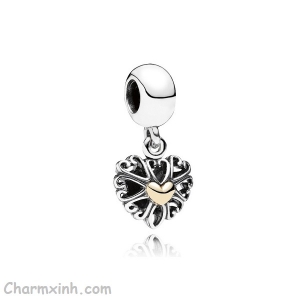 Charm treo trái tim xoắn OPENWORK HEART SILVER DANGLE WITH GOLD HEART CT 213